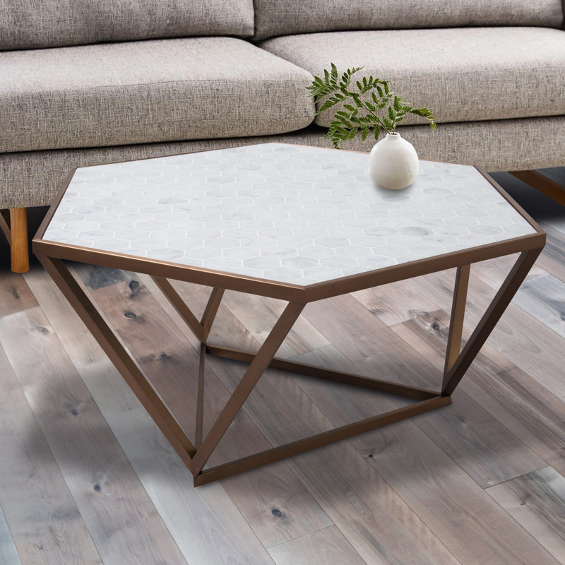 Brayden Studio® Carrara White Marble Stainless Steel Coffee Table Wayfair
